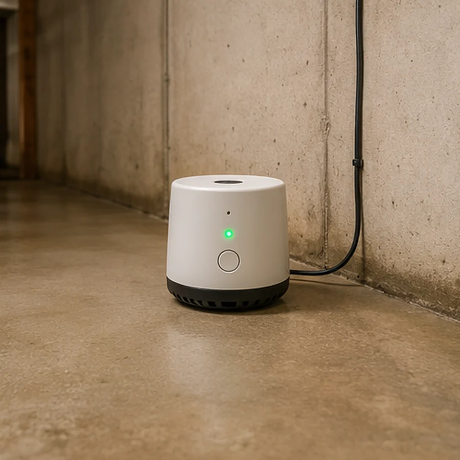 Radon measurement — continuous radon monitor on a basement floor